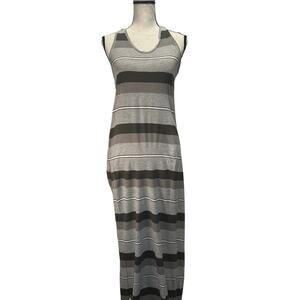 Soft Neutral Gray Striped Halter Style Maxi Dress Size M Minimal Coastal Vibes